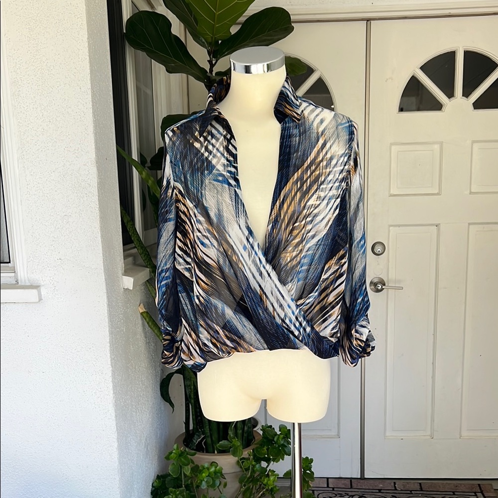Bebe Stylish Multicolor Wrap Blouse NWOT